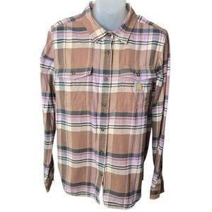 Carhartt Womens Rugged Plaid Flannel Button Down Shirt Size Small Utility Chore